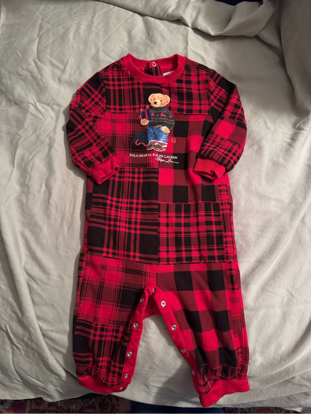 Ralph Lauren Red and Black Plaid Bear Footie
